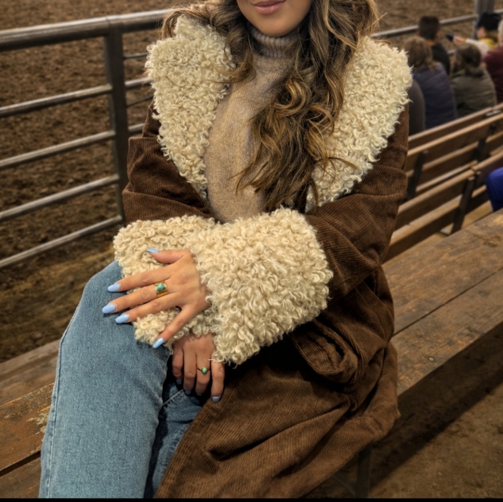 Altrd State Brown Coat with Cream Fur Trim - Picture 5 of 5